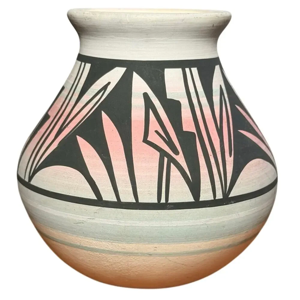 Vintage Mesa Verde Pottery Vase Signed Perfina Rockwell Navajo USA Pastel